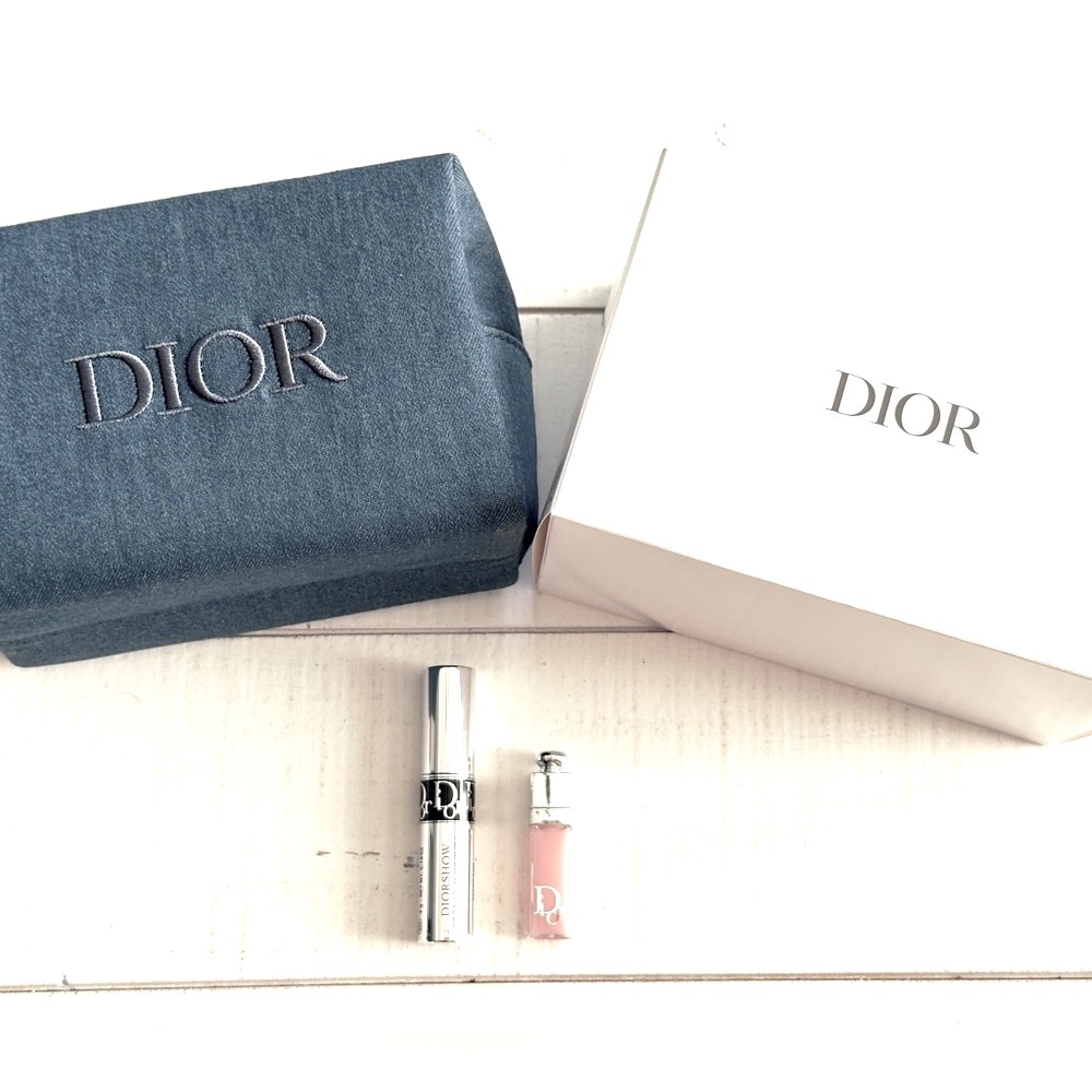 Dior Beauty Denim Pouch w Dior Show Mascara and Addict Lip Maximizer